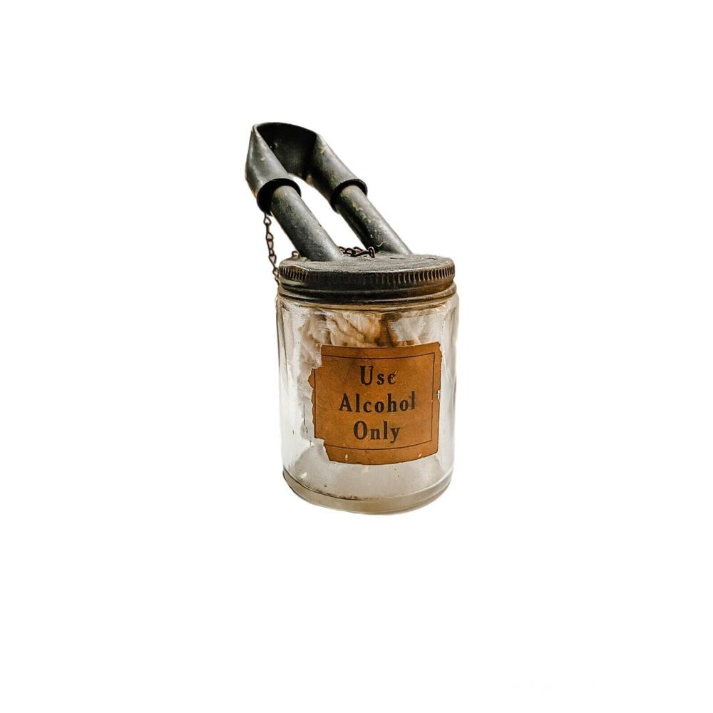 Antique Tube Double Wick Burner Glass Jar Oil Lamp